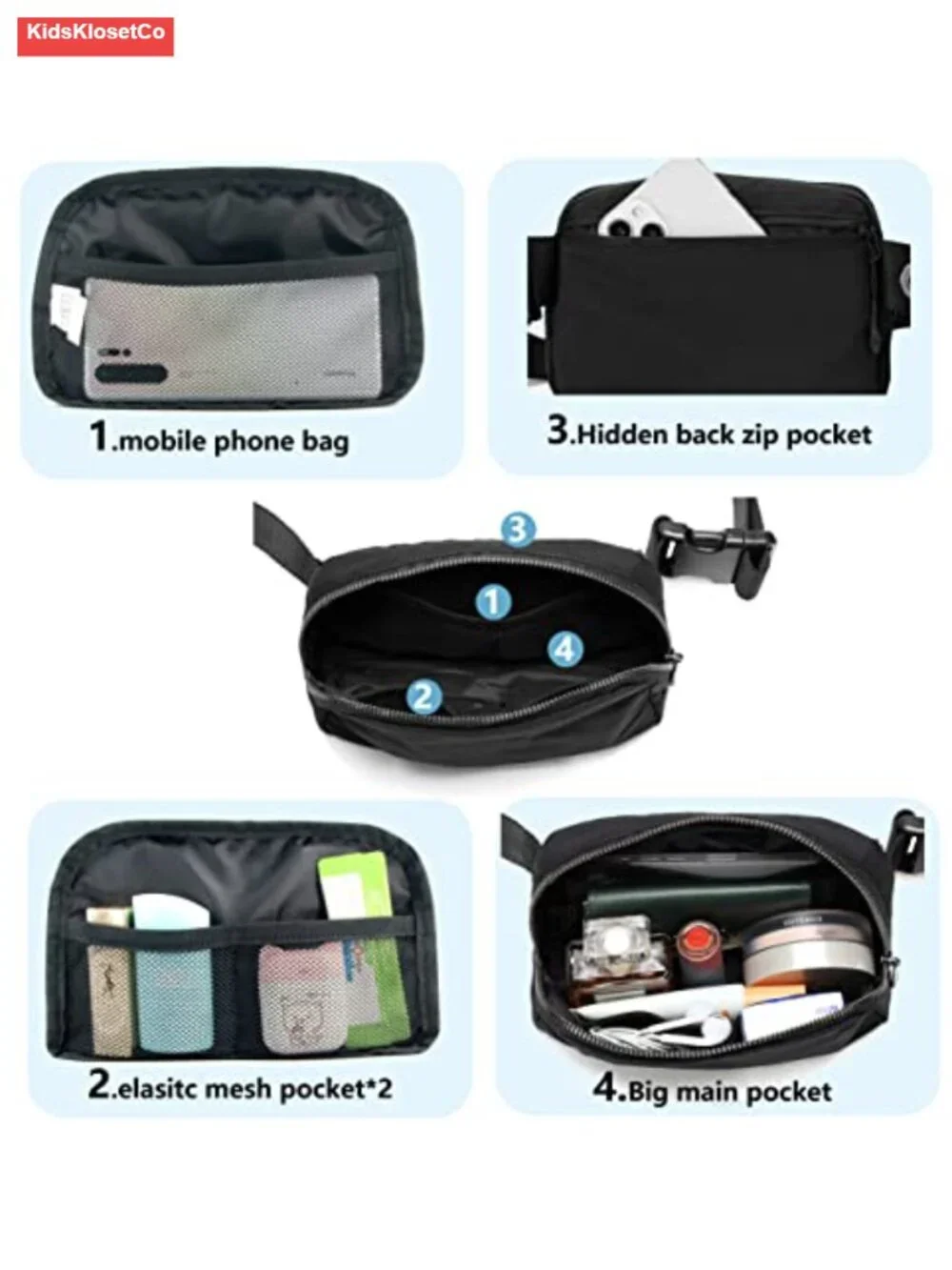Waist Pack Fanny Belt Bag Crossbody Bum Bag for Running Hiking Travel Workout